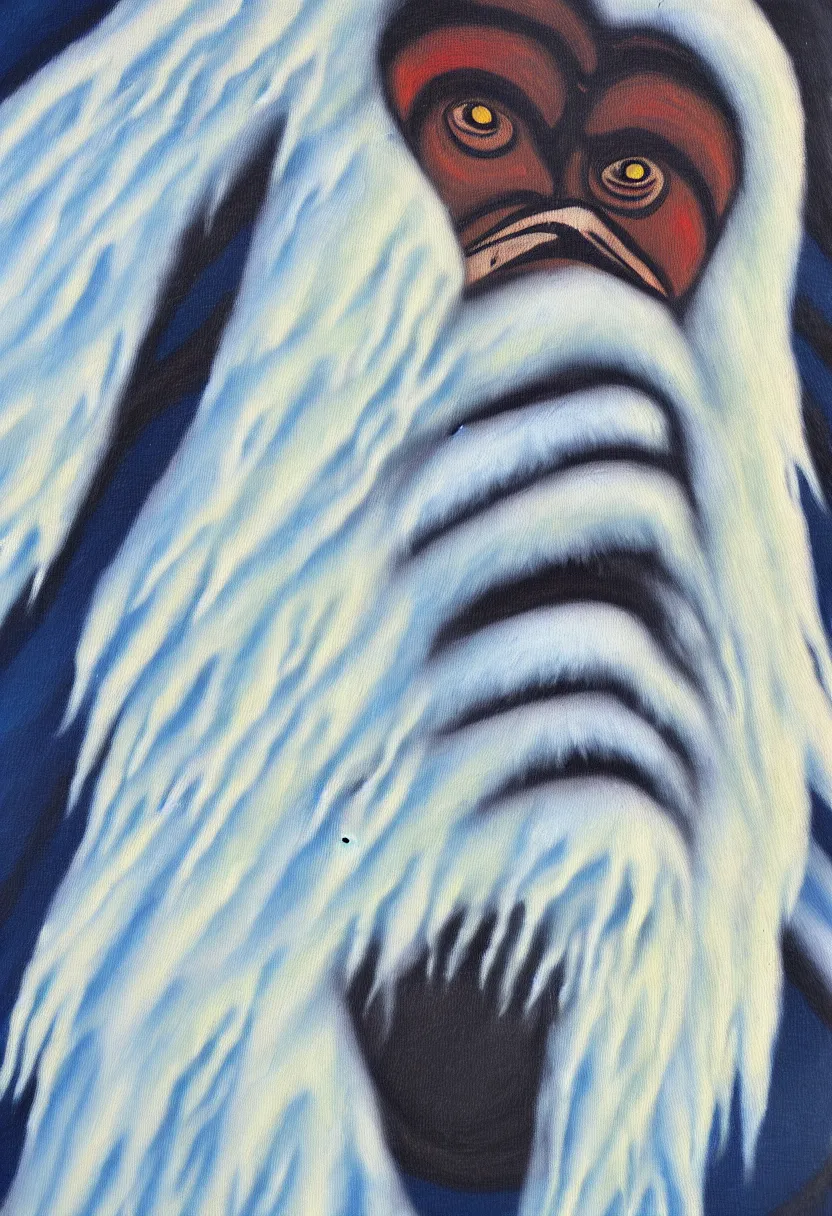 Prompt: inuit oil painting of a yeti, thick textured paint