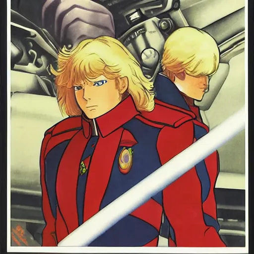 Prompt: a portrait of char aznable and garma zabi , drawn by Yoshikazu Yasuhiko,