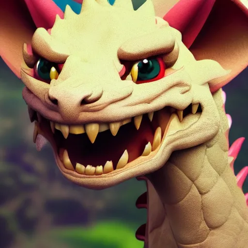 Image similar to playful, happy, cheeky asian dragon's head close up, looking left, illustration, artstation, award winning, 4 k