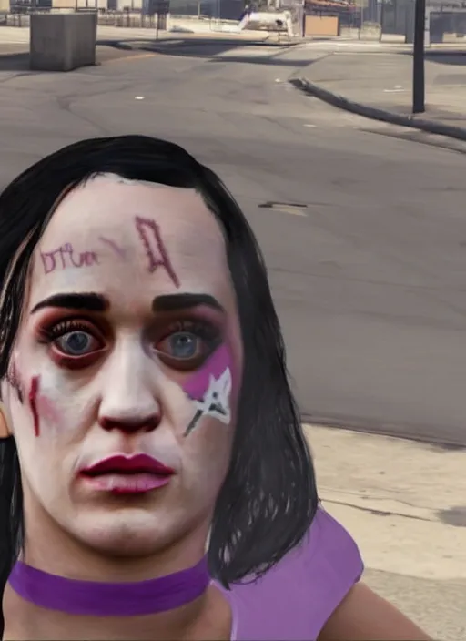 Image similar to Homeless portrait of bruised Katy Perry in scrappy clothing, in GTA V, Stephen Bliss