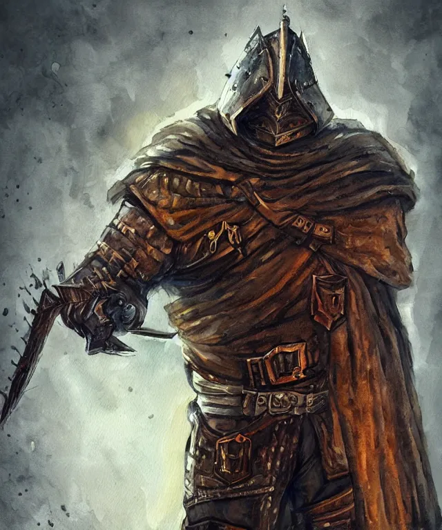 Image similar to a oil / watercolor painting full body character portrait of a sheriff / paladin in the style of dark souls in the style of darkest dungeon trending on artstation deviantart pinterest detailed realistic hd 8 k high resolution