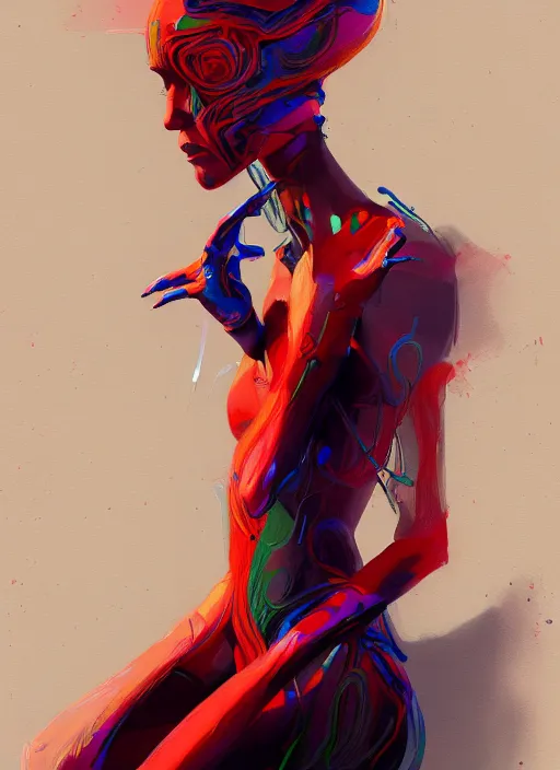 Prompt: a kinetograph portrait of a woman with very long legs vibrant color scheme, highly detailed, in the style of romanticism, cinematic, artstation, moebius, greg rutkowski