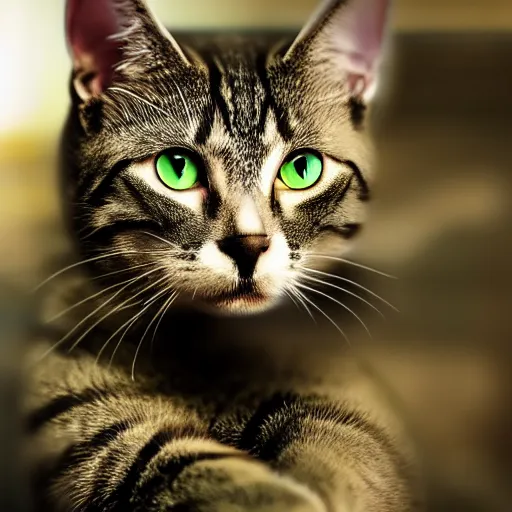 Image similar to cat soldier in call of duty warzone 4k, complete heterochromia brown-green eyes, high detail, high-resolution photograph, professional photography, ultra-detail