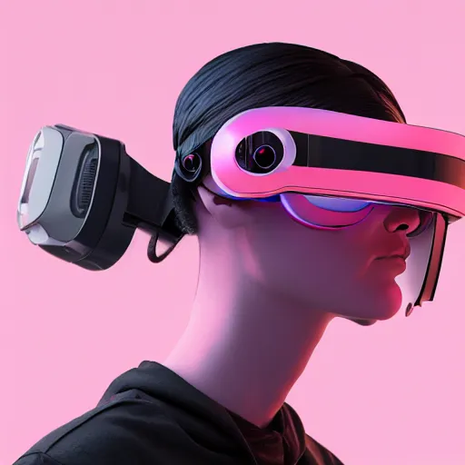 Image similar to intense futuristic bespoke vr headset respirator with long cables like dreadlocks on a set of twin humble hypebeasts, by ilya kuvshinov and james jean and sorayama and ikeuchi and hyein seo and hiroya oku and gilleard james, artstation trending, 8 k, 3 d render, photorealistic, volumetric lighting caustics, pink