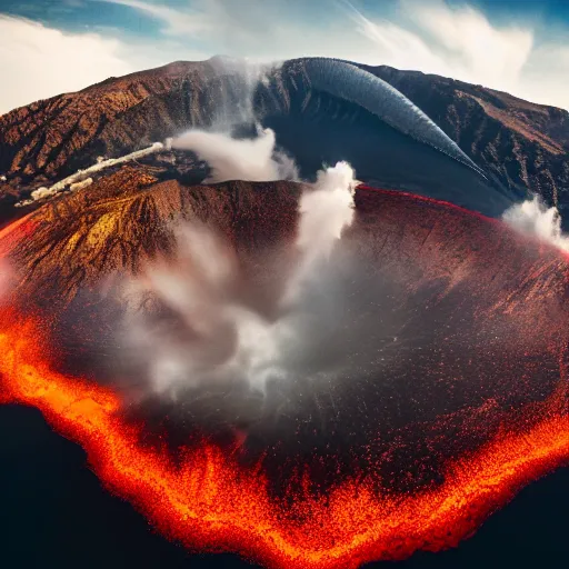 Prompt: eruption of vulcano, aerial view, dramatic lighting, cinematic