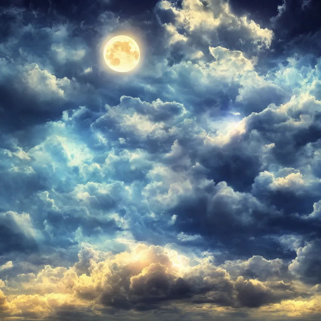 Prompt: fantasy realistic horizon, sky, surreal, clouds, moon