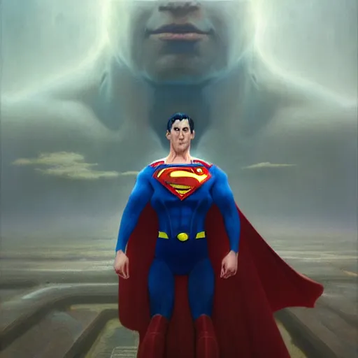 Image similar to a hyper - realistic character concept art portrait of superman, depth of field background, artstation, award - winning realistic sci - fi concept art by jim burns and greg rutkowski, beksinski, a realism masterpiece, james gilleard, bruegel, alphonse mucha, and yoshitaka amano.