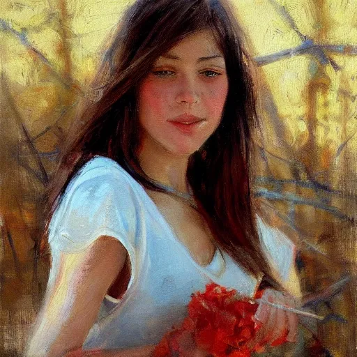 Prompt: Richard Schmid painting of a young beautiful