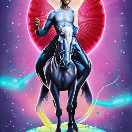 Image similar to portrait of obama riding an unicorn, pixar style, by tristan eaton stanley artgerm and tom bagshaw.