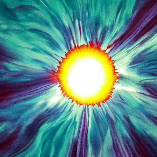 Prompt: A sun exploding with blue and purple hues