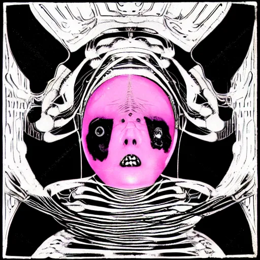 Image similar to post - punk new age album cover, psychedelic, black white pink, magic, giger h. r.