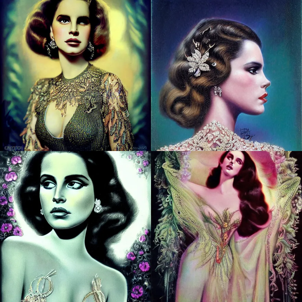 Prompt: surreal portrait of Lana del Rey by Hans Zatzka