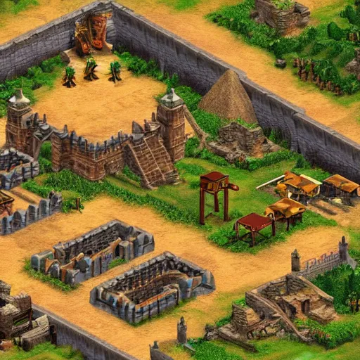 Image similar to isometric map of age of empires video game website , procedural, Travian, AOE2 , civilization, river, forest, cave, mountain, woods, hills, buildings, Insane Details, Digital Art, Epic Atmosphere, Extremely Detailed, mayans