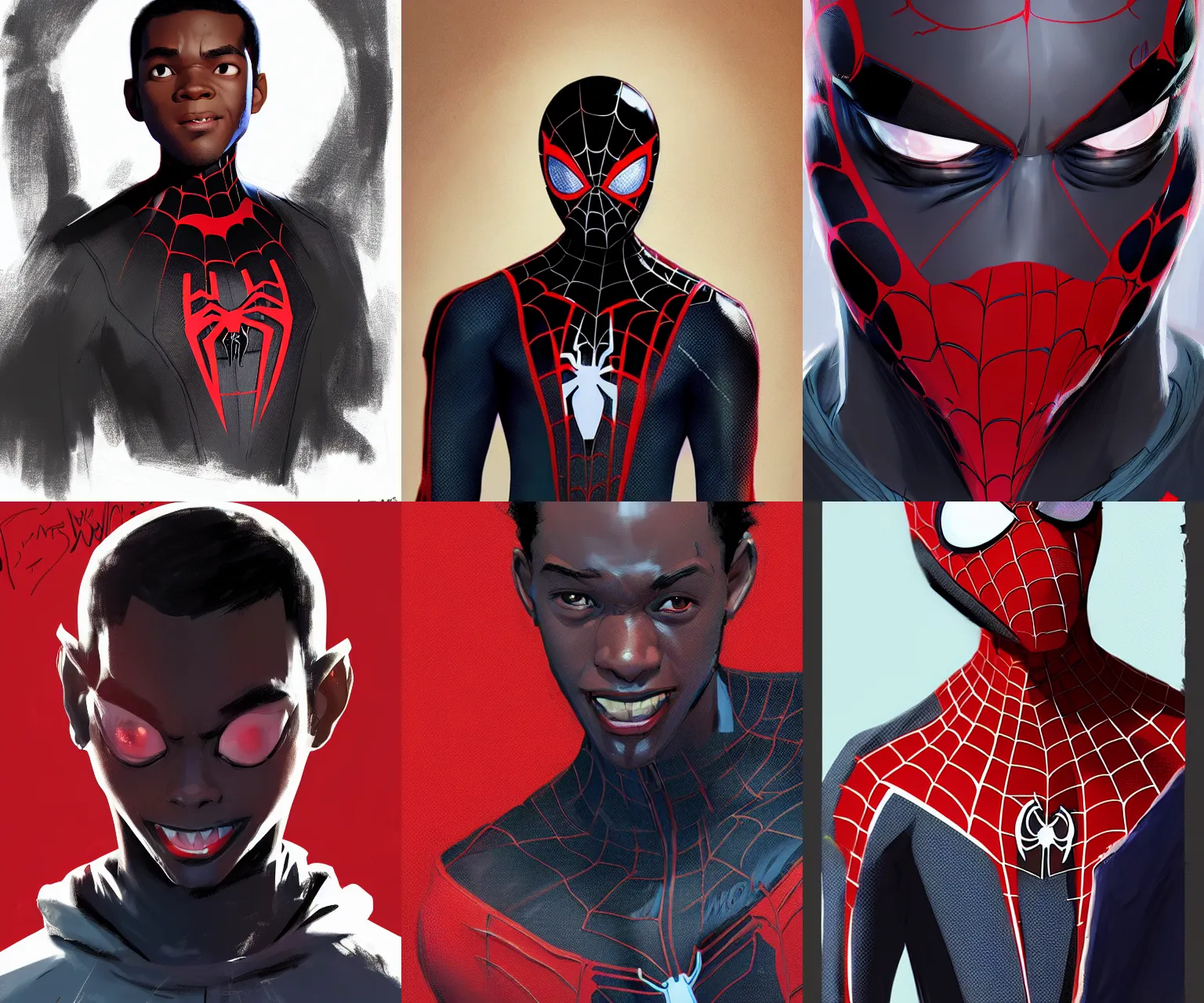 Prompt: portrait of miles morales, spider - verse art style, artstation, trending, highly detailed, smooth, focus, by alberto mielgo, craig mullins, robh ruppel, yun ling, vaughan ling, neil ross, jesus alonso iglesias