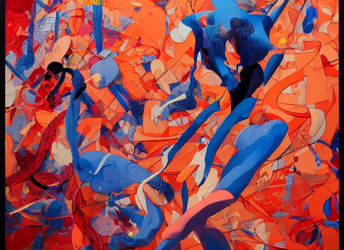 Image similar to modern art abstract, pseudo figurative, moma by james jean and katsuhiro otomo and erik jones, inspired by akira anime, smooth texture, intricate oil painting, high detail illustration, sharp high detail, long exposure