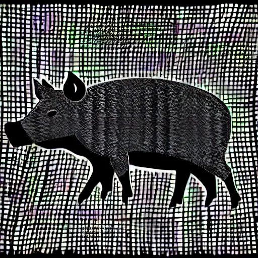 Image similar to book illustration of a wild boar dancing. the boar has shades. book illustration, monochromatic, white background, black and white image