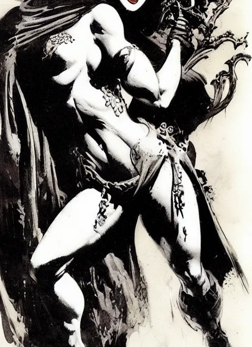 Image similar to female vetala, strong line, deep color, beautiful! coherent! by frank frazetta, high contrast