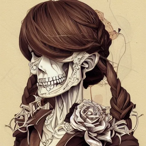 Image similar to anime manga skull portrait young woman skeleton, intricate, elegant, highly detailed, digital art, ffffound, art by JC Leyendecker and sachin teng