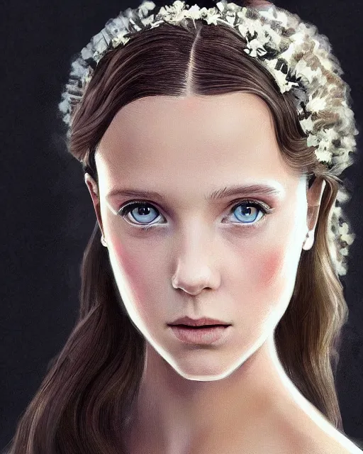 a painting of alicia vikander or millie bobby brown in, Stable Diffusion