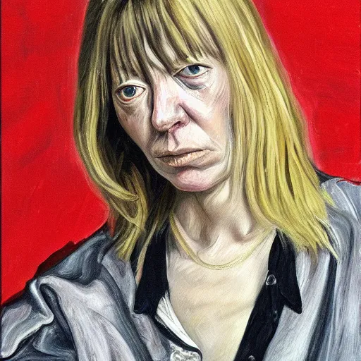 Image similar to high quality high detail painting by lucian freud, hd, portrait of kim gordon, sonic youth