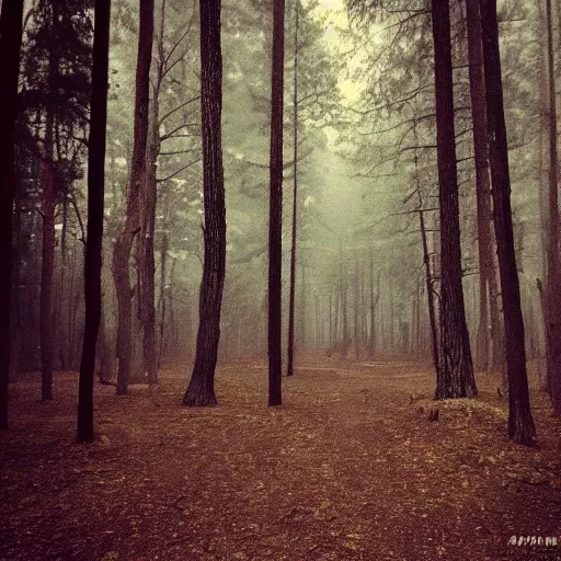 Image similar to a dark forest somewhere in usa, old forgotten photo