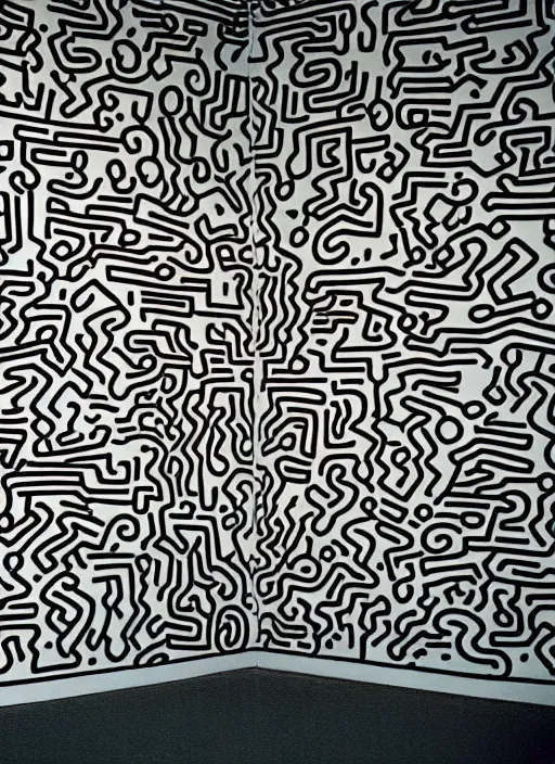 Image similar to photograph of a hallway decorated by Keith Haring, architecture magazine, dezeen, 50mm, pentax, film