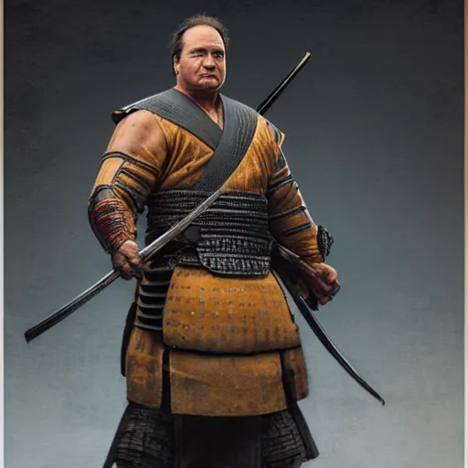 Image similar to UHD hyperrealism photo of Jim Belushi as a samurai warrior, by Antonio Caparo and Todd McFarlane and Greg Rutkowski, UHD, photorealistic correct face, realistic