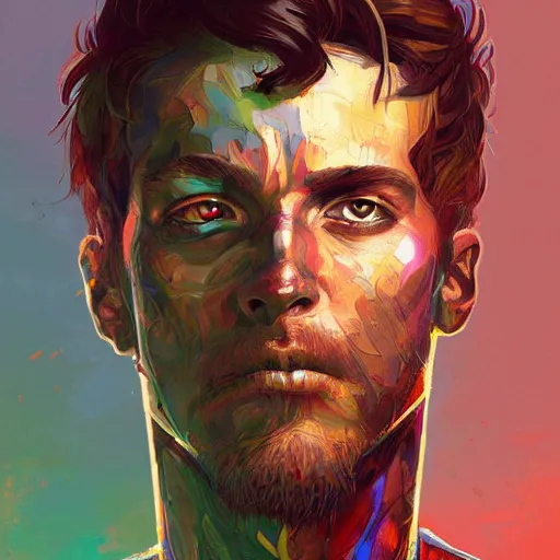 Image similar to Rugged soldier, handsome, colorful, surreal, dramatic lighting, face, upper body, detailed, intricate, elegant, highly detailed, digital painting, artstation, concept art, smooth, sharp focus, illustration, art by Sam Spratt, Dan Mumford, Artem Demura and Alphonse Mucha