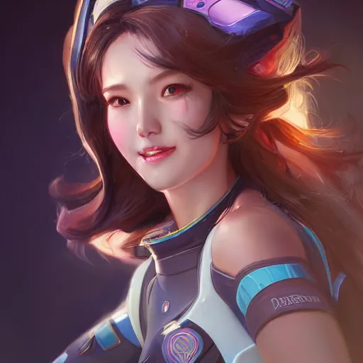 Image similar to ! dream d. va overwatch portrait, close up, concept art, intricate details, highly detailed photorealistic in the style of michael komarck, joel torres, seseon yoon, artgerm and warren louw
