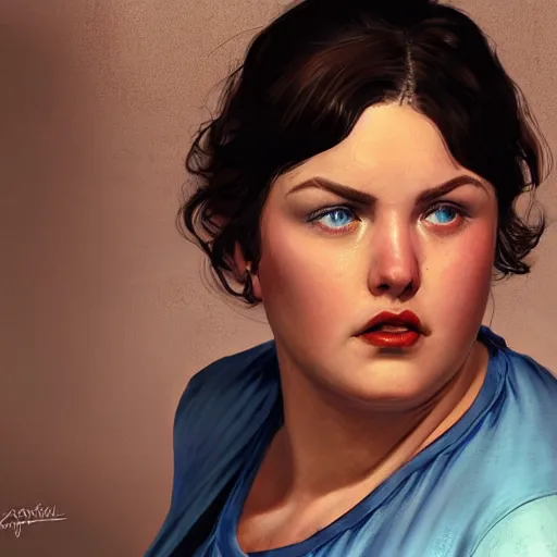 Image similar to portrait of a brunette chubby woman with blue eyes in fallout 4, light stubble with red shirt inside victorian mansion praying to god ,digital art,photorealistoc,art by greg rutkowski,hyperdetailed,western comic style,comic,comic style,sharp lineart,professional lighting,deviantart,artstation,trevor henderson,rossdtaws,cinematic,dramatic