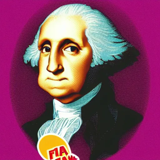 Image similar to silly cover illustration for a box of fat George Washington kids' sugar cereal