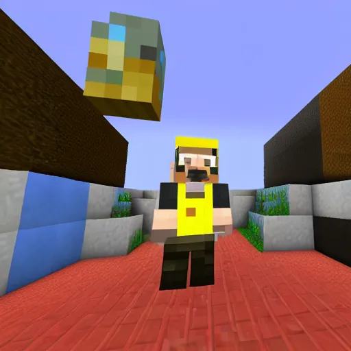 Prompt: Walter White in Minecraft, screenshot