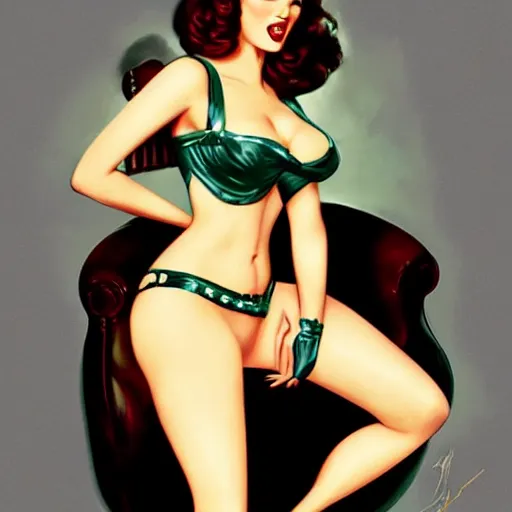 Image similar to a pinup illustration of megan fox in the style of gil elvgren and in the style of anna dittmann.