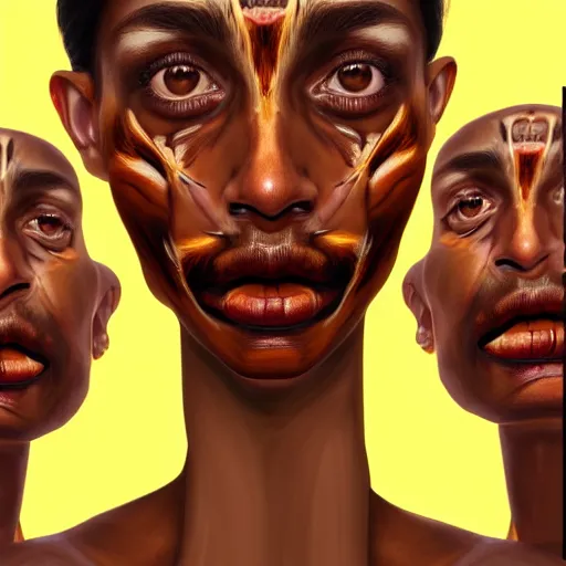 Prompt: a painting of a brown womanterrified of three brown men, hyperrealistic faces, detailed digital art, aesthetic!, trending on artstation, anatomically correct face and fingers