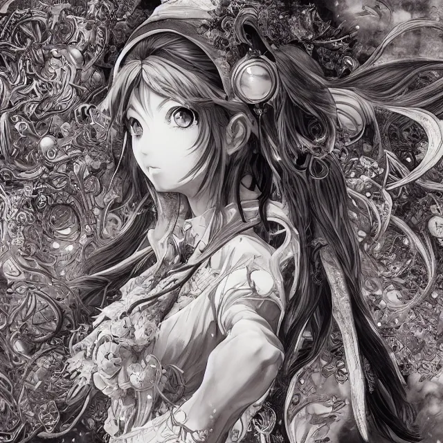 Image similar to the portrait of chaotic good female druid alchemist as absurdly beautiful, gorgeous, elegant, young anime girl, an ultrafine hyperdetailed illustration by kim jung gi, irakli nadar, intricate linework, sharp focus, bright colors, octopath traveler, final fantasy, unreal engine 5 highly rendered, global illumination, radiant light, detailed and intricate environment