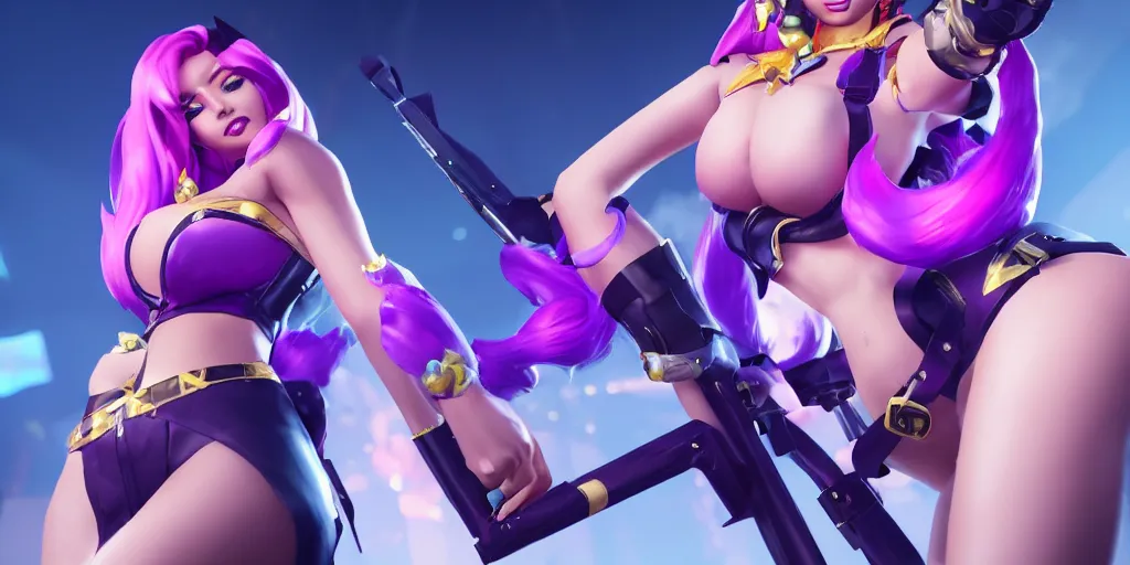 Image similar to still of pretty KDA More Miss Fortune (wild rift) close up in KDA More music video. 3d render, octane render, game art, realistic, highly detailed, trending on artstation, 4k, trending on artstation, pixar, cgsociety, unreal engine 5, redshift render, trending on artstation, blender, behance, cg