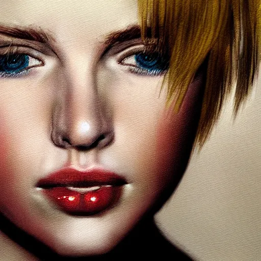 Image similar to portrait of blond girl who look like actor michael pitt realistic digital painting melancholic vibe