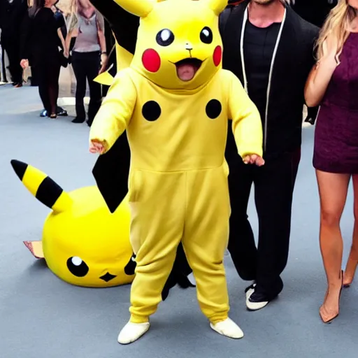 Image similar to Chris Hemsworth in a Pikachu suit