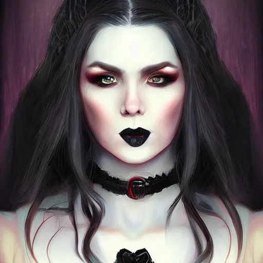 Image similar to beautiful digital portrait painting of an attractive gothic vampire queen by Cris Ortega, Papaninja and Artgerm