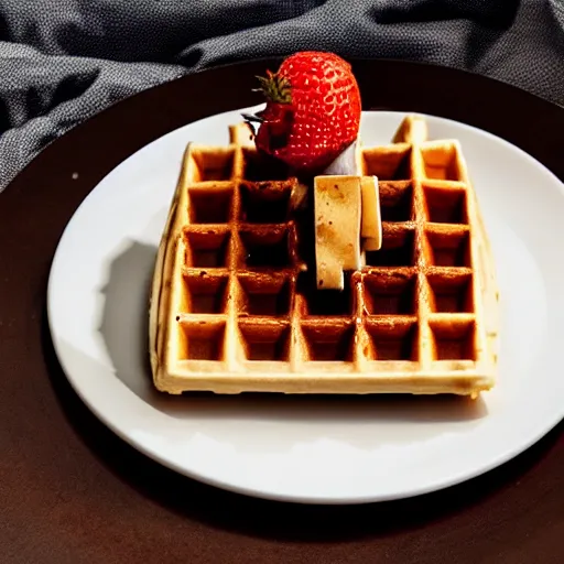 Image similar to deconstructed waffle, michelin star, minimalist, delicious, sophisticated,