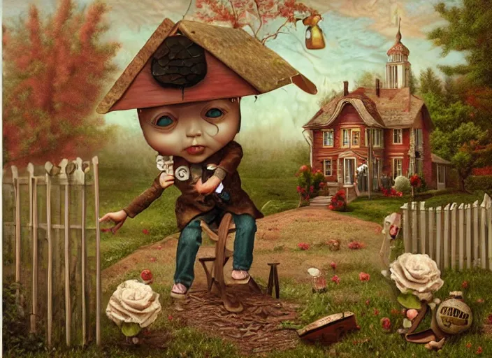 Image similar to simple folk art, lowbrow, matte painting, 3 - d highly detailed, in the style of mark ryden,