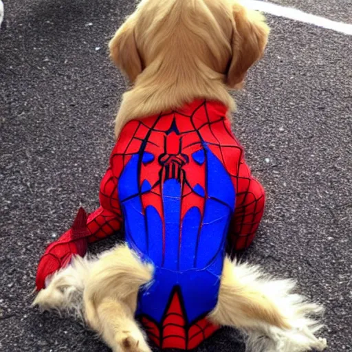 Prompt: golden retriever dressed as spiderman