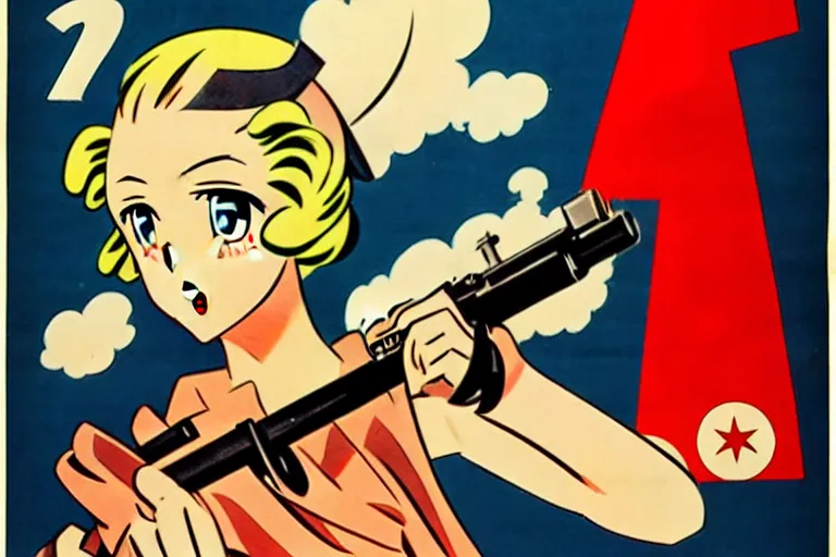 Image similar to 1940s, war, anime, poster