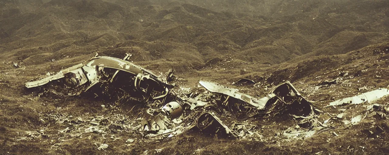 Prompt: panoramic of a world war 2 plane crashing into a spaghetti mountainside, cloudy, small details, intricate, canon 5 0 mm, high detail, intricate, cinematic lighting, photography, wes anderson, film, kodachrome