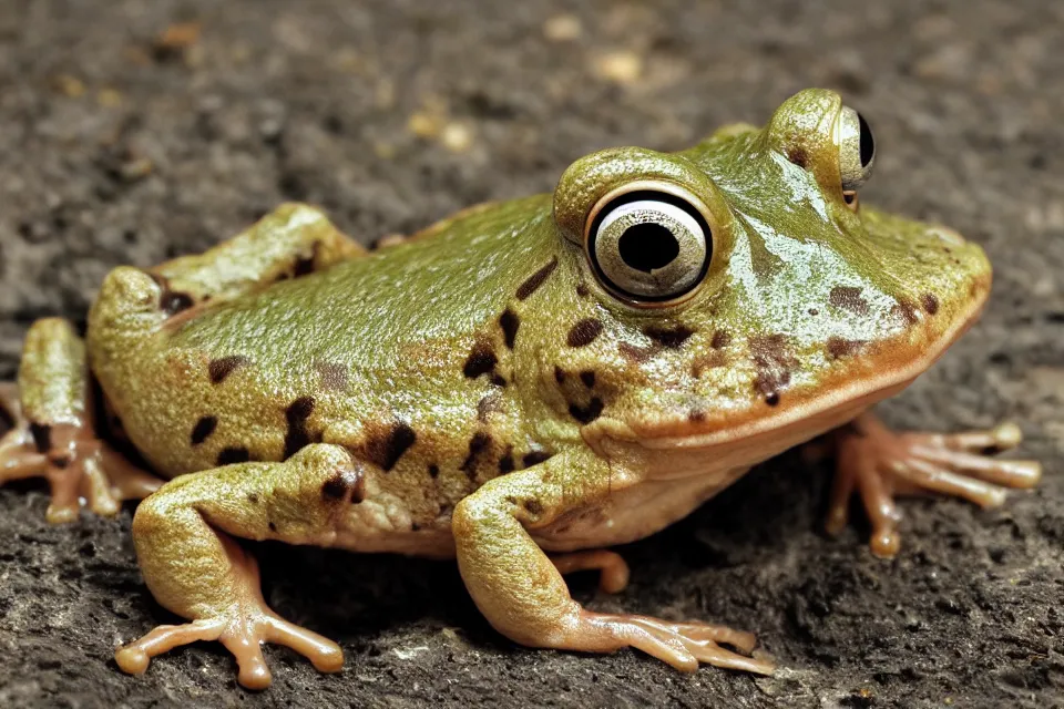 Prompt: anthropomorphic muscular frog, photography