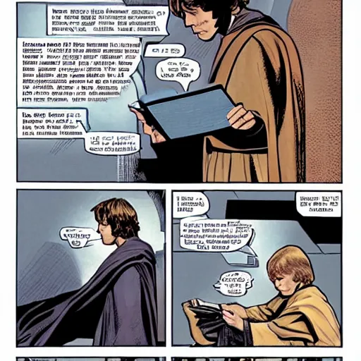 Image similar to luke skywalker reading a Bible, Star Wars comic book art