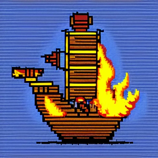 Image similar to burning pirate ship pixel art