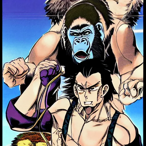 Image similar to gorilla, by Hirohiko Araki, full color manga