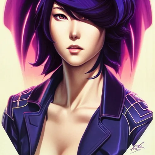 Image similar to head and shoulders portrait of Motoko Kusanagi League of Legends illustration, medium shot, intricate, elegant, highly detailed, digital art, ffffound, art by JC Leyendecker and sachin teng