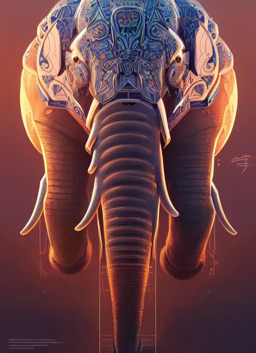 Prompt: symmetry!! portrait of a hybrid robot elephant, floral! horizon zero dawn machine, intricate, elegant, highly detailed, digital painting, artstation, concept art, smooth, sharp focus, illustration, art by artgerm and greg rutkowski and alphonse mucha, 8 k